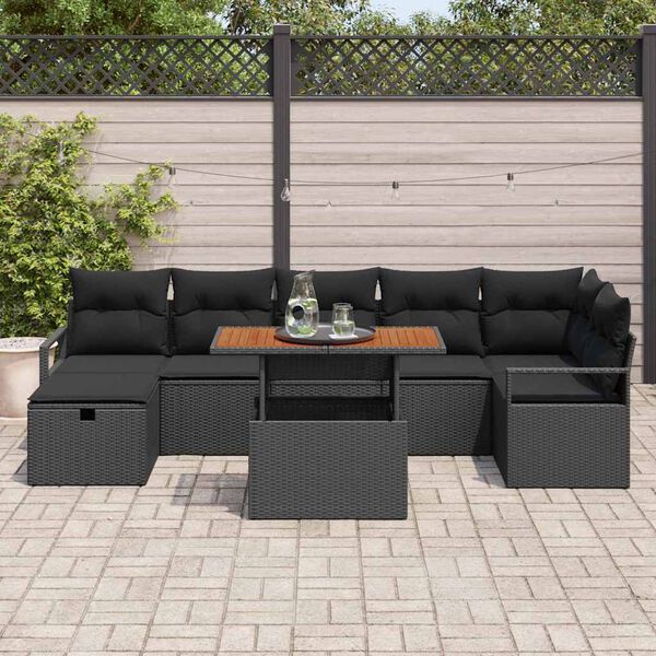vidaXL Gartensofa-set mit Kissen 8 pcs Schwarz Poly-Rattan