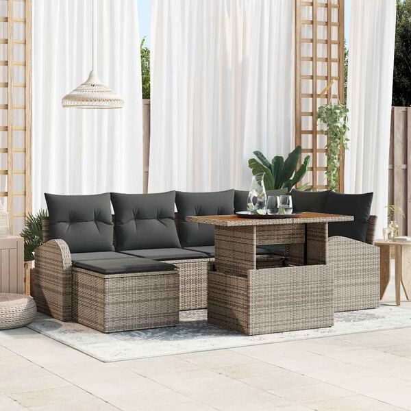 vidaXL Garten-Sofa-Set mit Speicher 7 pcs Grau Poly Rattan