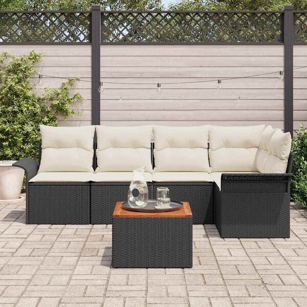 vidaXL Gartensofa-set mit Kissen 6 pcs Schwarz Poly-Rattan