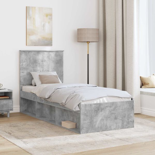 vidaXL Bettrahmen Beton Grau 75 x 190 cm Massives Kiefernholz