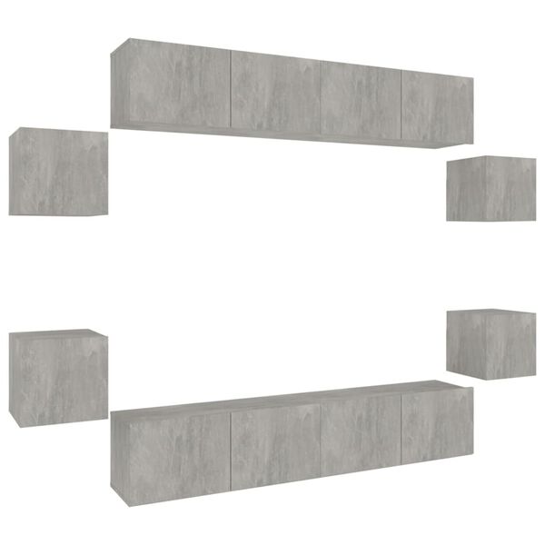 vidaXL 8-tlg. TV-Schrank-Set Betongrau Holzwerkstoff