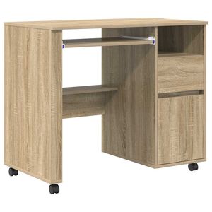vidaXL Tisch mit R&auml;dern Sonoma-Eiche Holzwerkstoff 91 x 50 x 77 cm