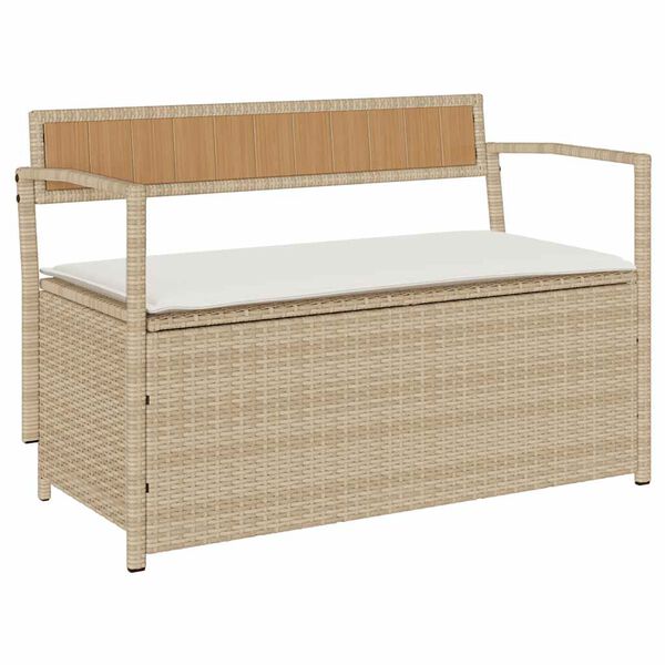 vidaXL Gartenbank mit Stauraum und Kissen Beige Poly Rattan
