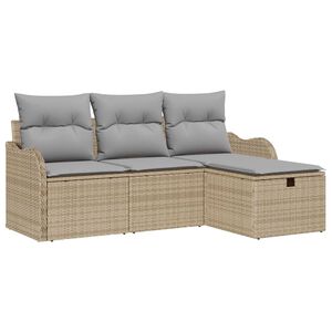 vidaXL Garten-Sofa-Set mit Kissen mit Speicher 4 pcs Beige Poly Rattan