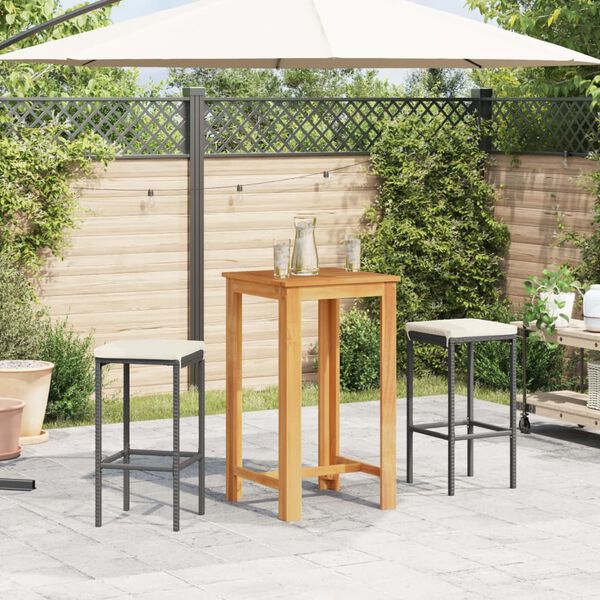 vidaXL 3-tlg. Gartenbar-Set Schwarz Massivholz Akazie und Poly Rattan