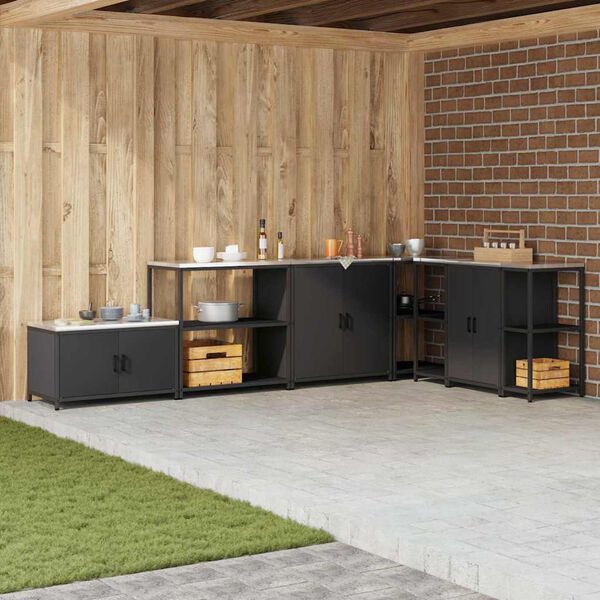 vidaXL K&uuml;chenaufbewahrung mit Regal Schwarz 60 x 50 x 92 cm Stahl