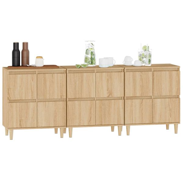 vidaXL Sideboards 3 Stk. Sonoma-Eiche 60x35x70 cm Holzwerkstoff