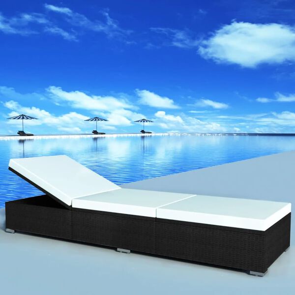 vidaXL Sonnenliege mit Cremeweißer Auflage Poly Rattan Schwarz