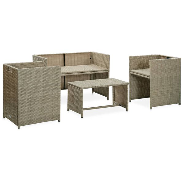 vidaXL 4-tlg. Garten-Lounge-Set mit Auflagen Beige Poly Rattan