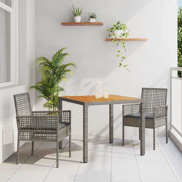 vidaXL Garten Essgruppe 3 pcs Grau Poly-Rattan