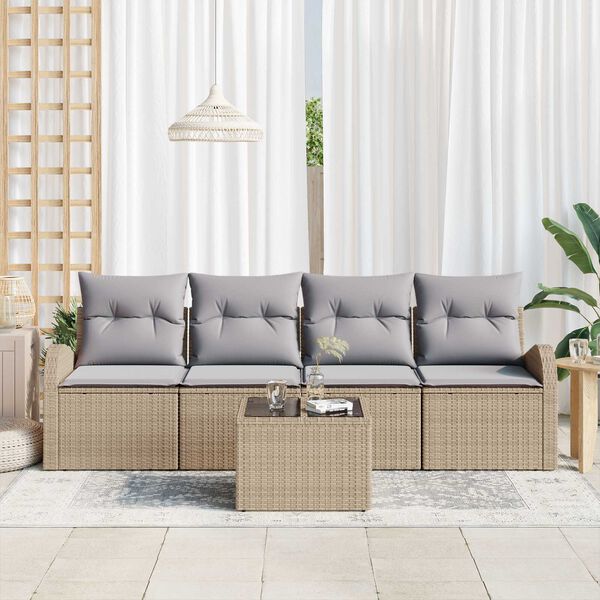 vidaXL Garten-Sofa-Set mit Kissen mit Speicher 5 pcs Beige und Grau