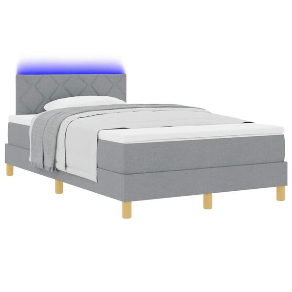 vidaXL LED Boxspringbett mit Matratze Hellgrau 120 x 190 cm Stoff