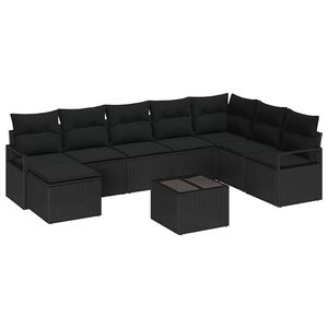 vidaXL Sofa Set mit Kissen 9 pcs Schwarz Poly Rattan