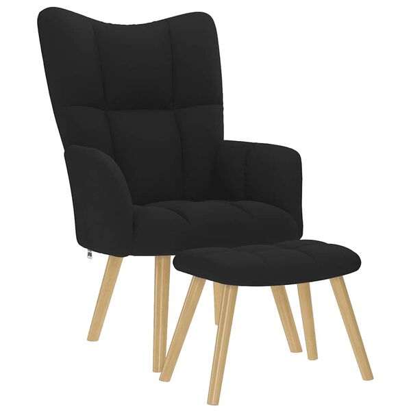 vidaXL Relaxsessel mit Hocker Schwarz Stoff