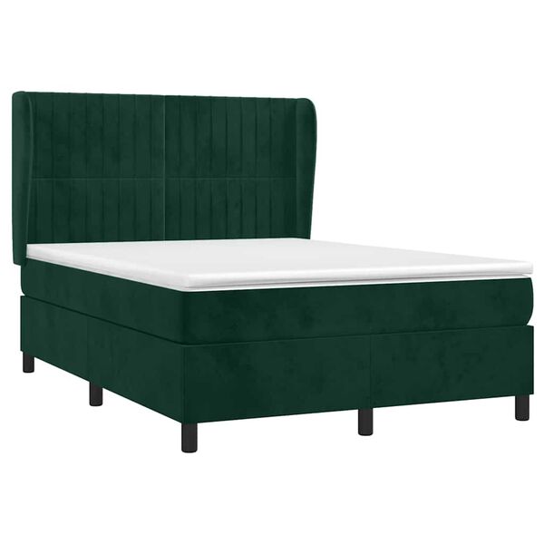 vidaXL Boxspringbett mit Matratze Dunkelgr&uuml;n 140x200 cm Samt