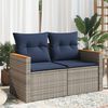 vidaXL Gartensofa mit Kissen 2-Sitzer Grau Poly Rattan