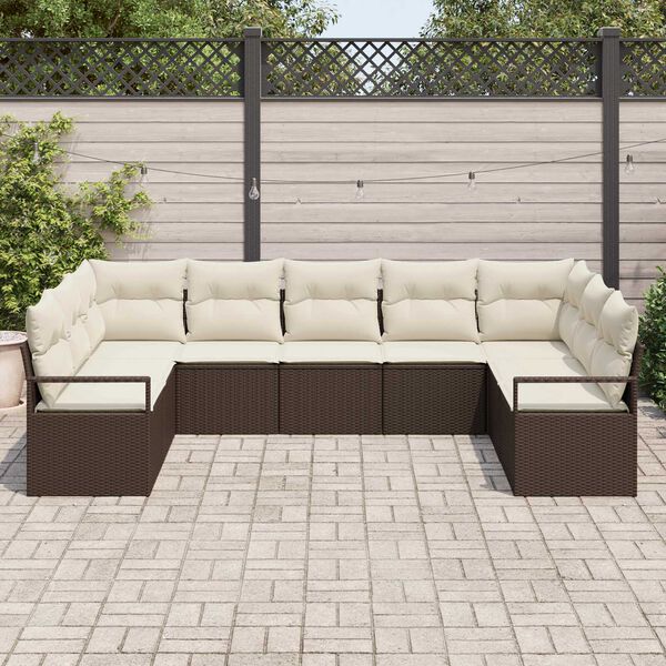 vidaXL Sofa Set mit Kissen 9 pcs Braun Poly-Rattan
