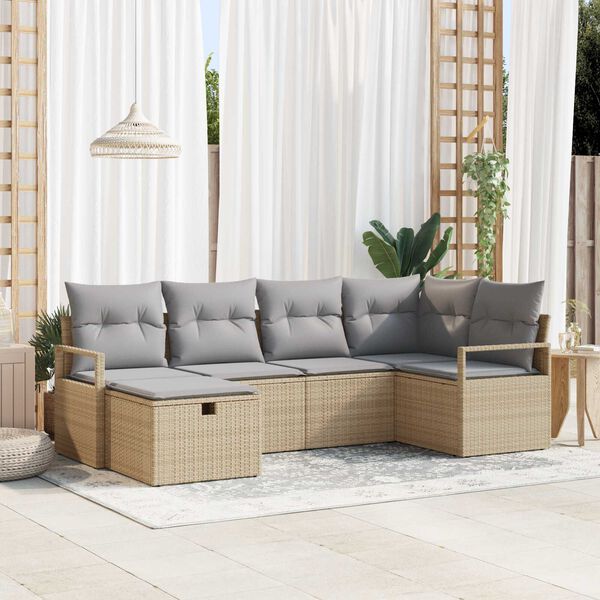 vidaXL Sofa Set mit Kissen 6 pcs Beige und Hellgrau Poly-Rattan