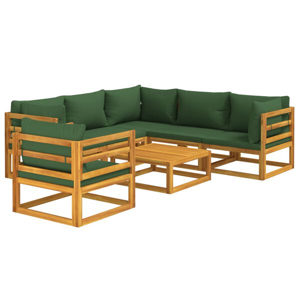 vidaXL 7-tlg. Garten-Lounge-Set mit Gr&uuml;nen Kissen Massivholz