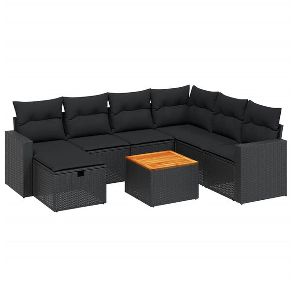 vidaXL 8-tlg. Garten-Sofagarnitur mit Kissen Schwarz Poly Rattan