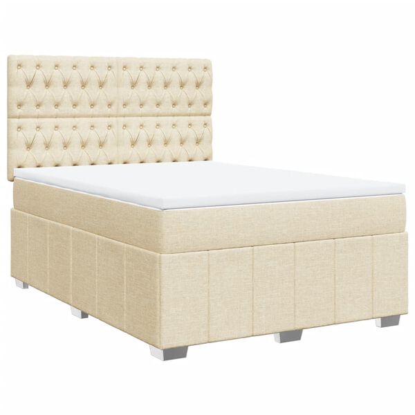 vidaXL Boxspringbett mit Matratze Creme 140x190 cm Stoff