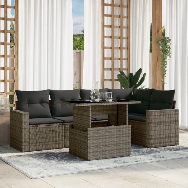 vidaXL 6-tlg. Garten-Sofagarnitur mit Kissen Grau Poly Rattan