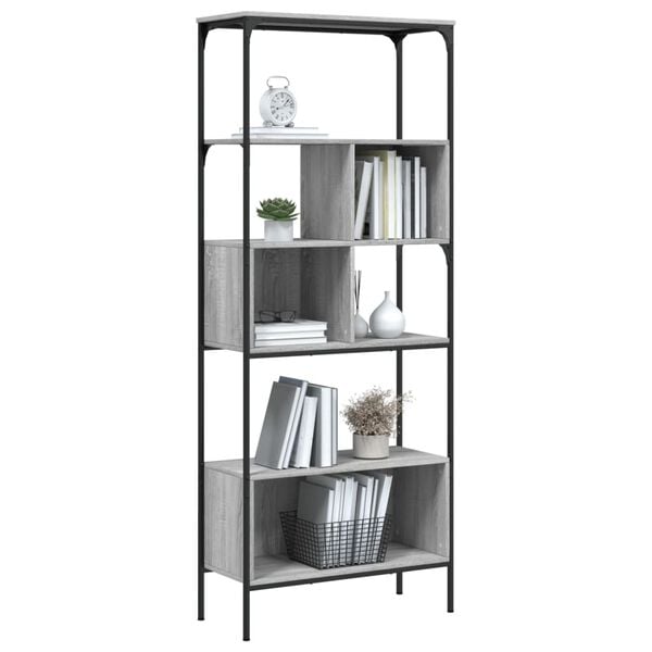 vidaXL Bücherregal 5 Böden Grau Sonoma 76x33x188,5 cm Holzwerkstoff