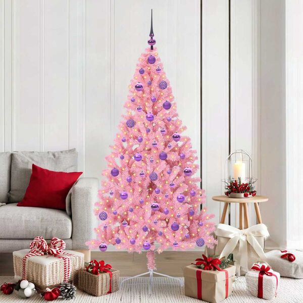 vidaXL K&uuml;nstlicher vorbeleuchteter Weihnachtsbaum Rosa 180 cm PVC