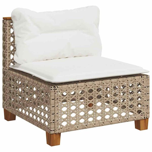 vidaXL 11-tlg. Garten-Sofagarnitur mit Kissen Beige Poly Rattan