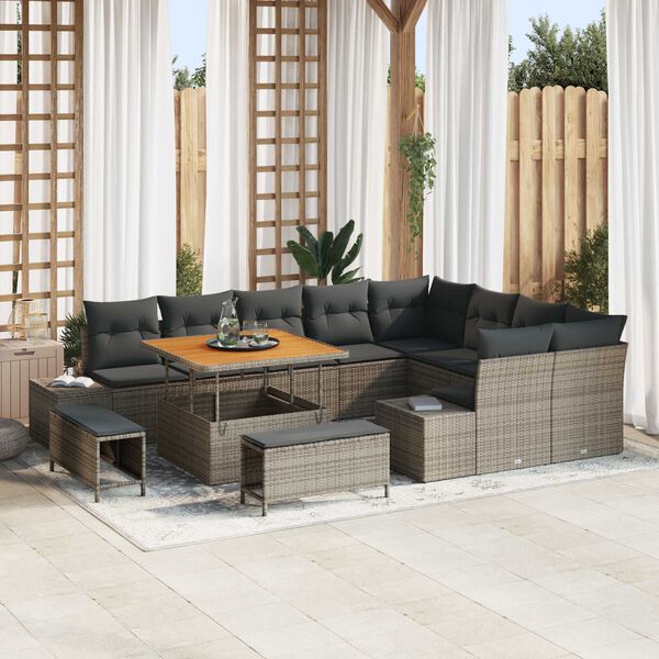 vidaXL Gartensofa-set mit Kissen 12 pcs Grau Poly-Rattan
