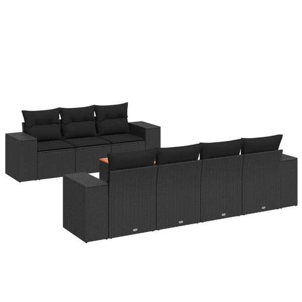 vidaXL 8-tlg. Garten-Sofagarnitur mit Kissen Schwarz Poly Rattan