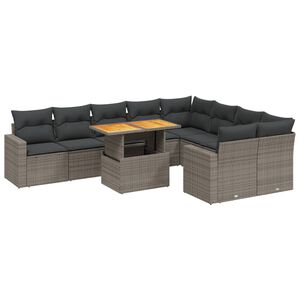 vidaXL 10-tlg. Garten-Sofagarnitur mit Kissen Grau Poly Rattan