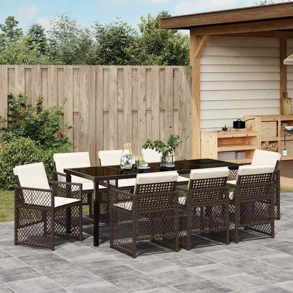 vidaXL Garten Essgruppe 9 pcs Braun Poly-Rattan