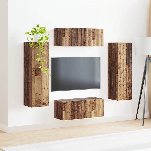vidaXL TV-Schrankset Wandmontiert 4 pcs Altholz Holzwerkstoff