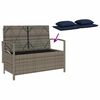 vidaXL Gartenbank mit Stauraum und Kissen Grau Poly Rattan
