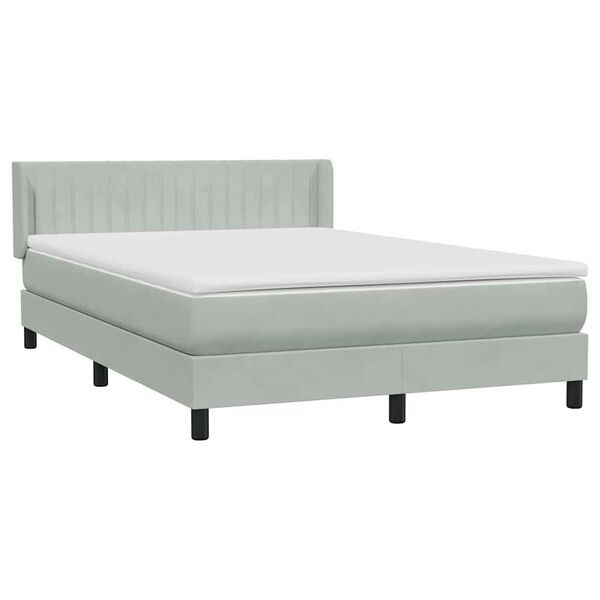 vidaXL Boxspringbett mit Matratze Hellgrau 140x220 cm Samt