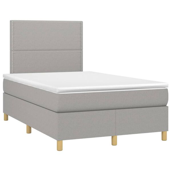 vidaXL Boxspringbett mit Matratze & LED Hellgrau 120x200 cm Stoff