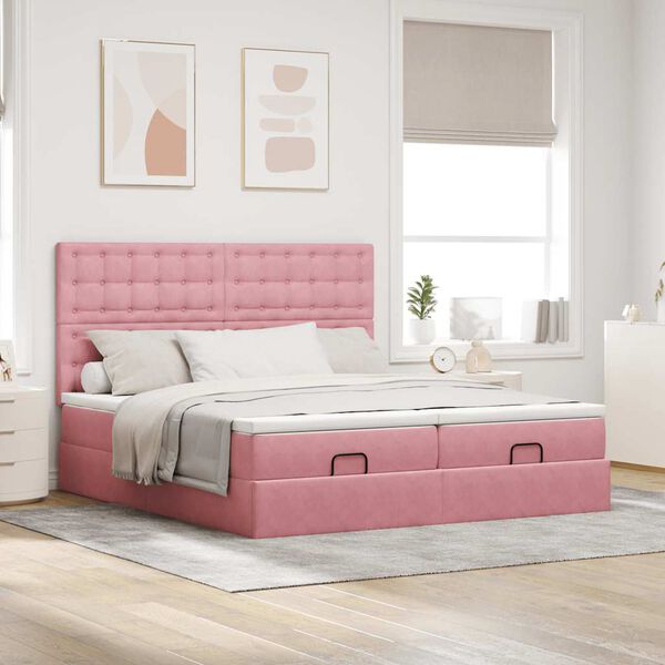 vidaXL Ottoman-Bett mit Matratzen & LEDs Rosa 160x200 cm Samt