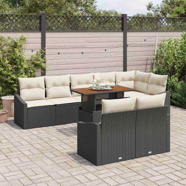 vidaXL Garten-Sofa-Set mit Kissen mit Kissen 9 pcs Schwarz und Creme