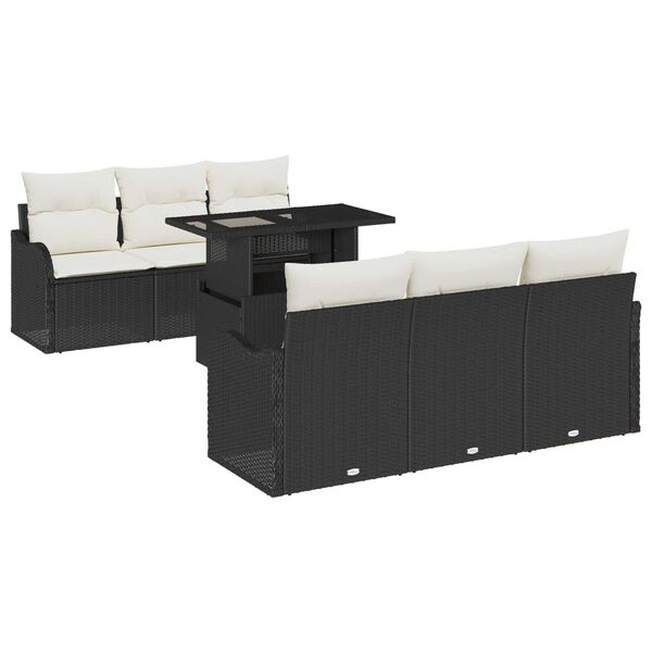 vidaXL Gartensofa-set mit Kissen 7 pcs Schwarz und Creme Poly-Rattan