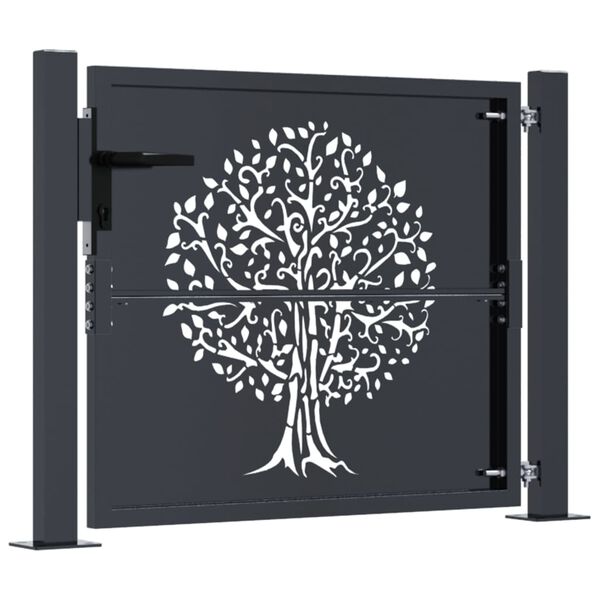 vidaXL Gartentor Anthrazit 100x75 cm Stahl Baum-Design