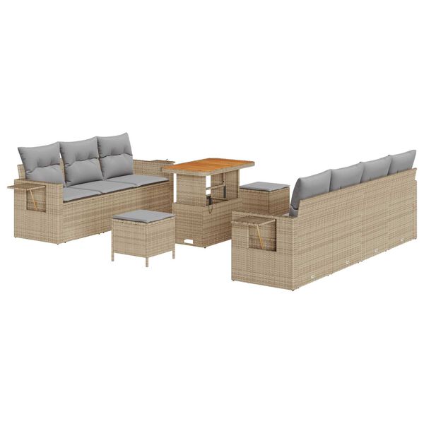 vidaXL Garten-Sofa-Set mit Kissen 10 pcs Beige und Hellgrau