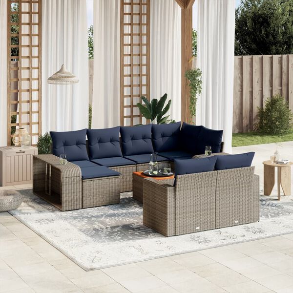 vidaXL 11-tlg. Garten-Sofagarnitur mit Kissen Grau Poly Rattan