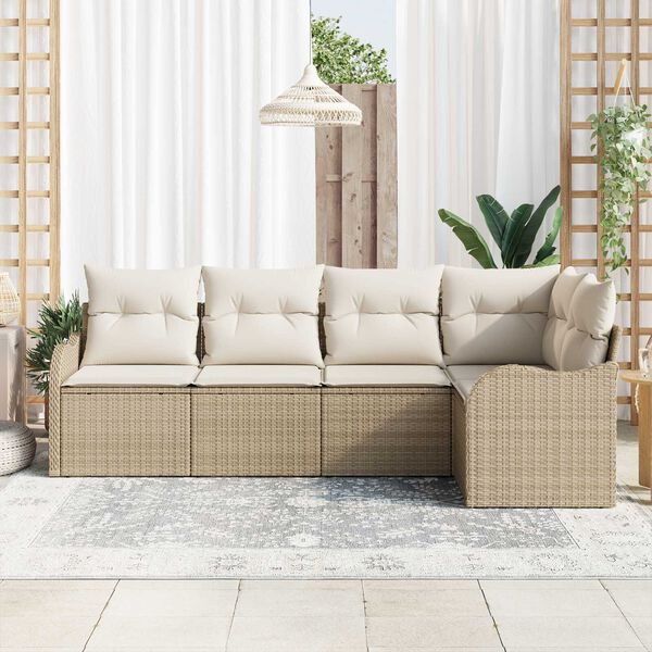 vidaXL Gartensofa-set mit Speicher 5 pcs Beige Poly-Rattan