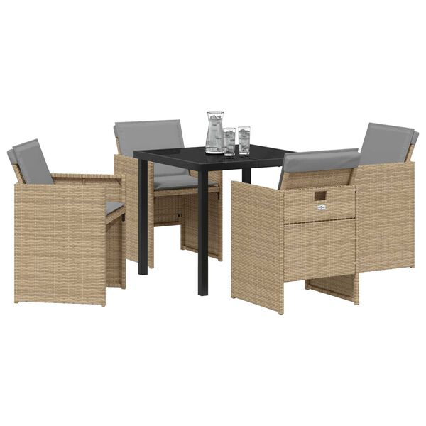 vidaXL Garten Essgruppe mit Kissen 5 pcs Beige Poly-Rattan