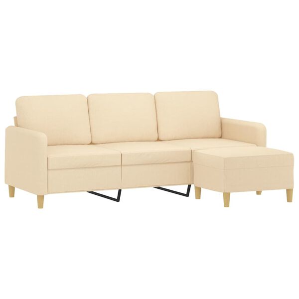 vidaXL 3-Sitzer-Sofa mit Hocker Creme 180 cm Stoff