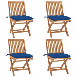 vidaXL Klappst&uuml;hle mit Kissen, 4-teilig, Massivholz Teakholz