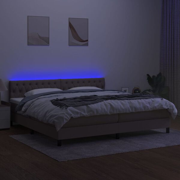 vidaXL Boxspringbett mit Matratze & LED Taupe 200x200 cm Stoff