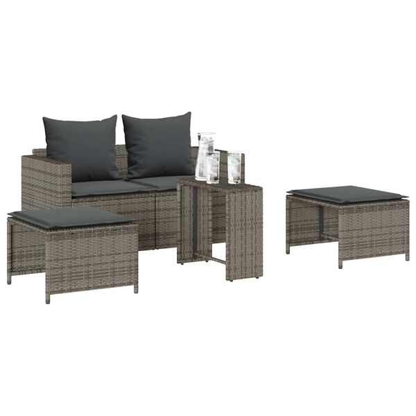 vidaXL 5-tlg. Garten-Sofagarnitur Kissen Stapelbar Grau Poly Rattan
