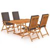 vidaXL 5-tlg. Garten-Essgruppe mit Grauen Kissen Massivholz Teak
